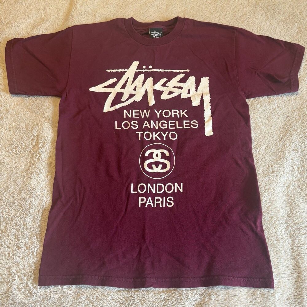 Stussy World Tour Men's T Shirt S Double Sided New York Los Angeles